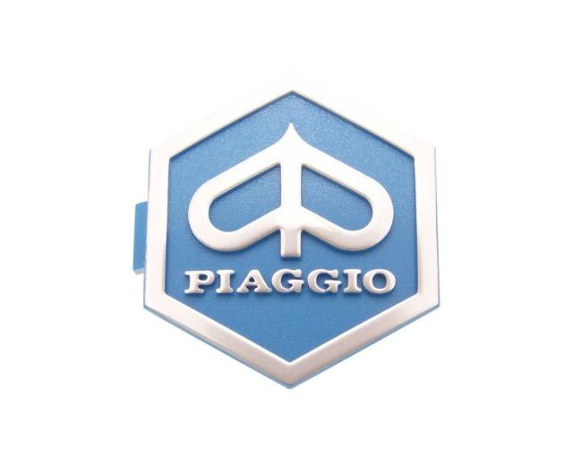Emblem Piaggio zum Stecken 6-eckig 32x37mm 3D blau   silber