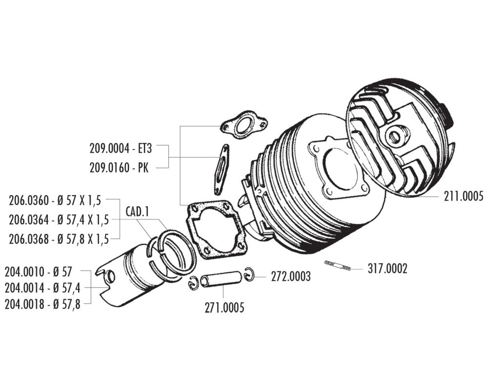 Zylinderkopf POLINI 130ccm für Art.-Nr. 14000500 fürVespa 90-125:PV:ET3:PK:S:XL:2 Kurzgewinde