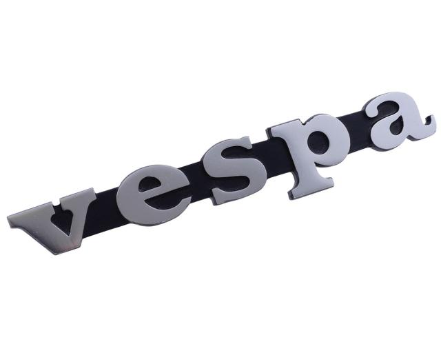 Schriftzug für Beinschild Vespa schwarz alu 120x18mm, 2 Pins