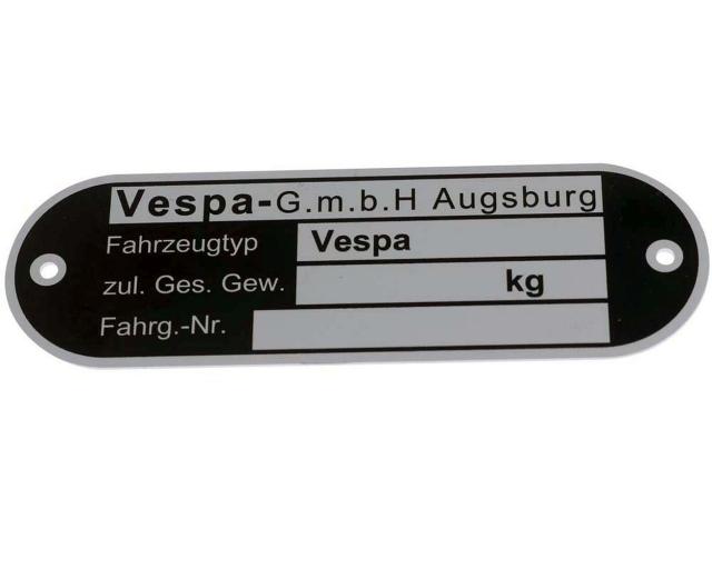 Typenschild Vespa GmbH Augsburg